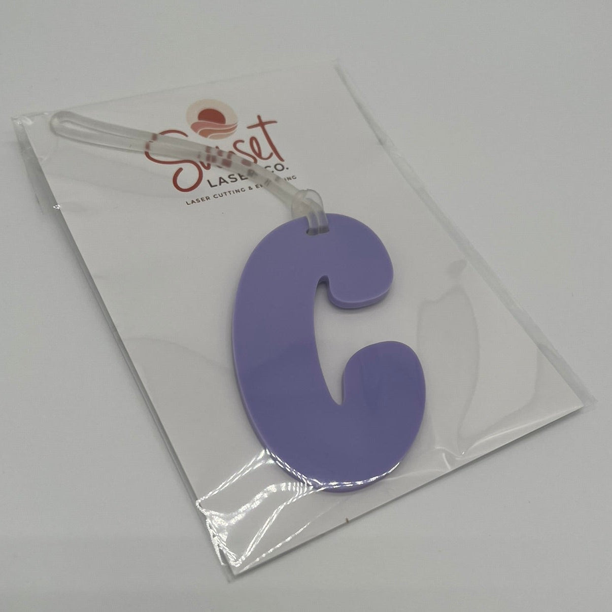 Purple Acrylic Letter Bag Tag Letter C
