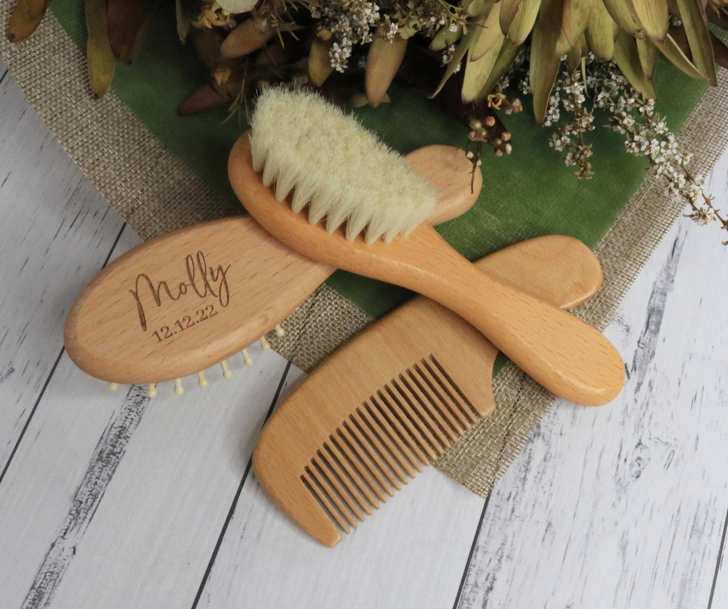 Soft goat hair baby brush with wooden handle