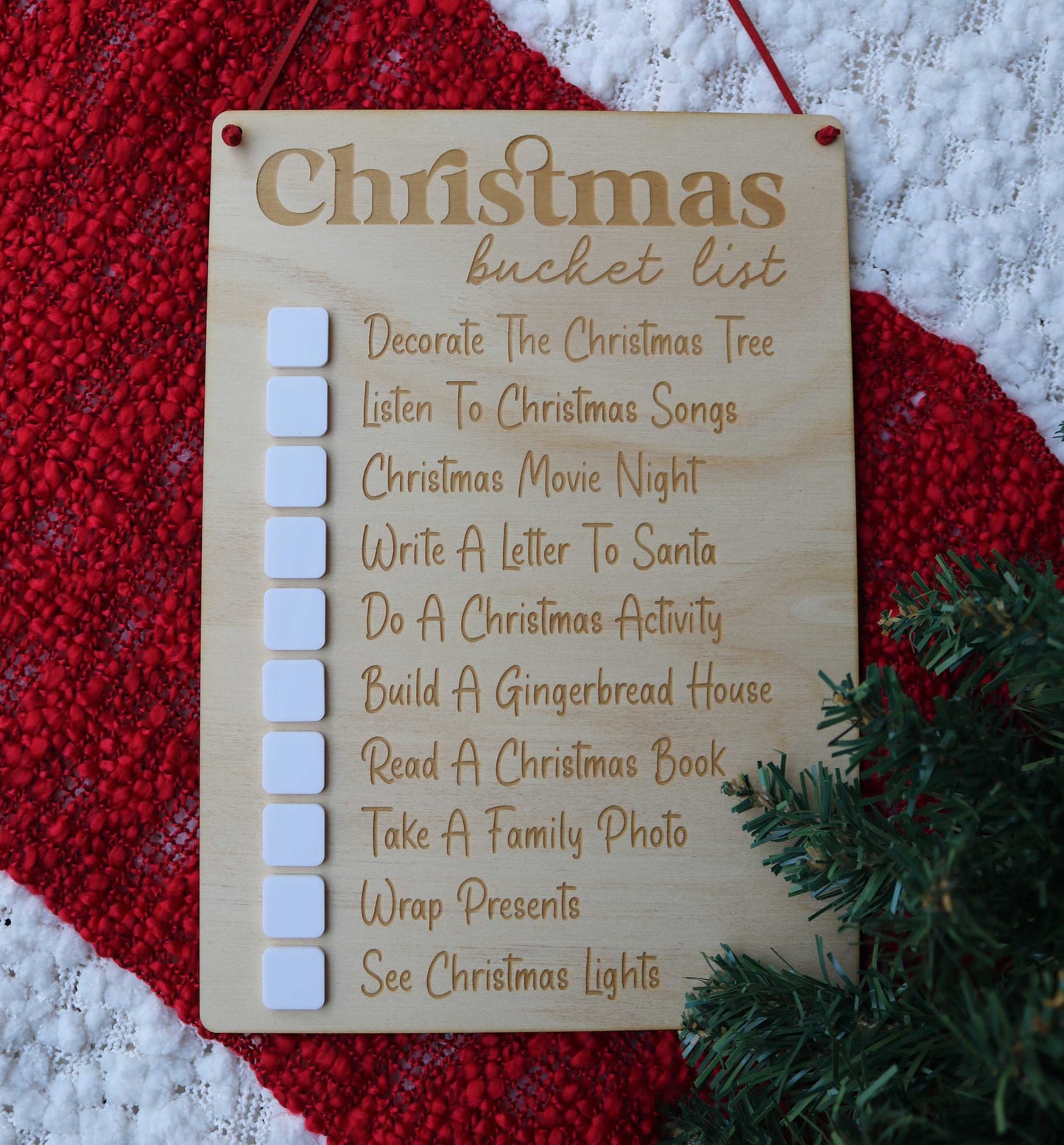 Personalised wooden Christmas Bucket List with festive activities