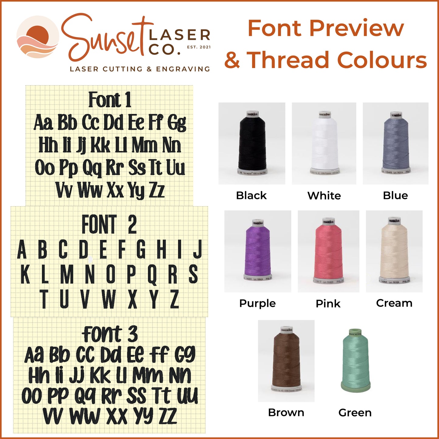 Custom Corduroy Backpacks Font Preview Options and Thread Colour Options