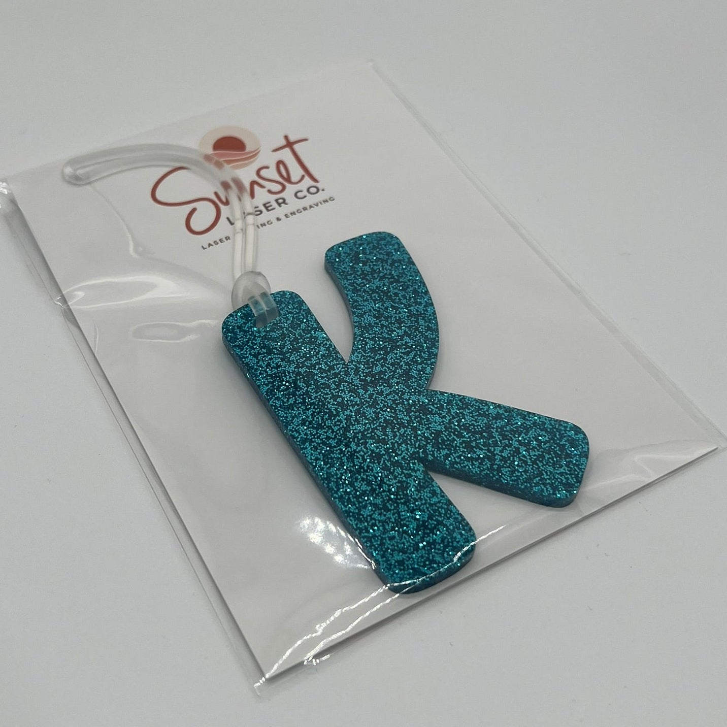 Glitter Blue Letter K Bag Tag