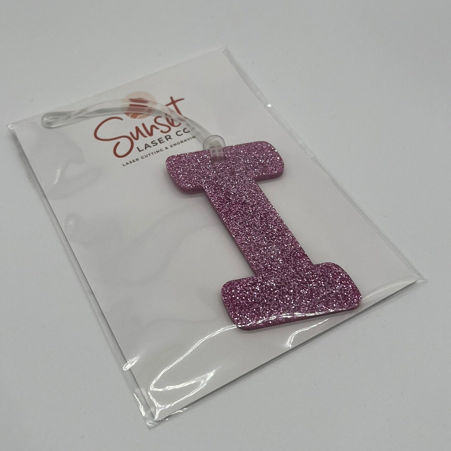 Glitter Pink Letter I Bag Tag