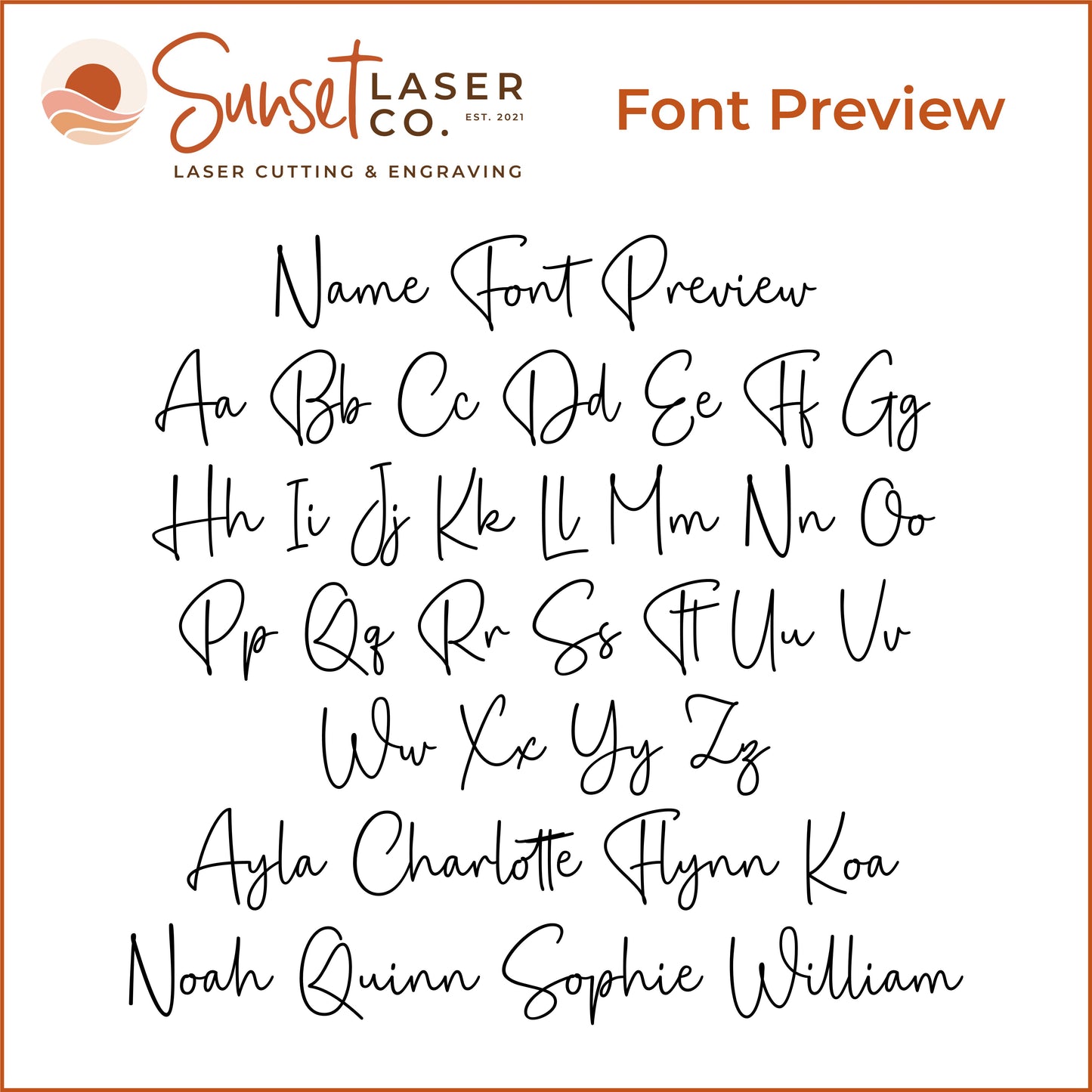 Sunset Laser Co Personalised Wooden Musical Carousel Font Preview