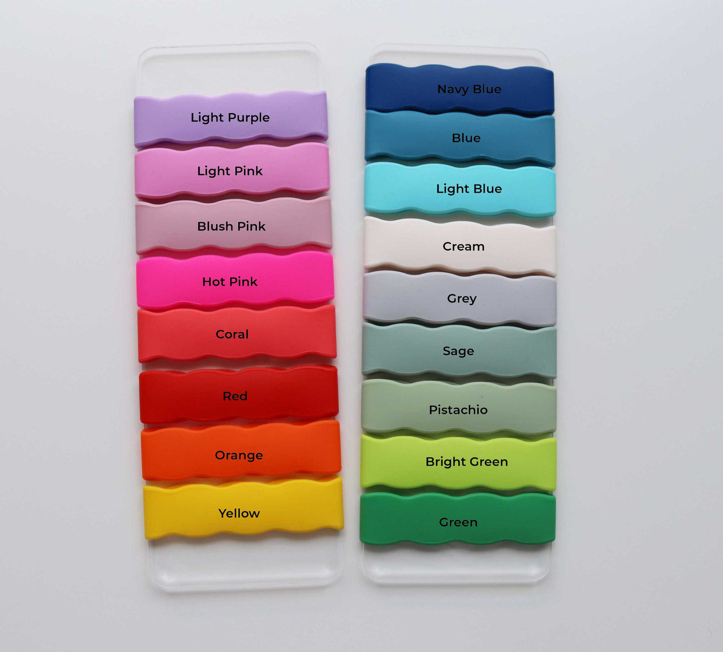 Multiple silicone name bands in assorted colours