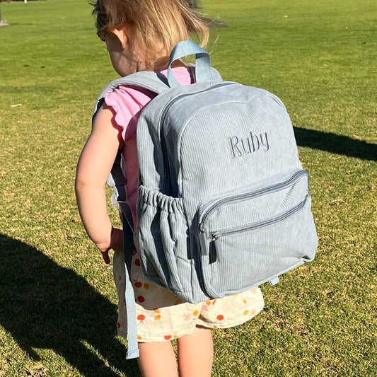 Personalised Corduroy Backpack - Small Blue