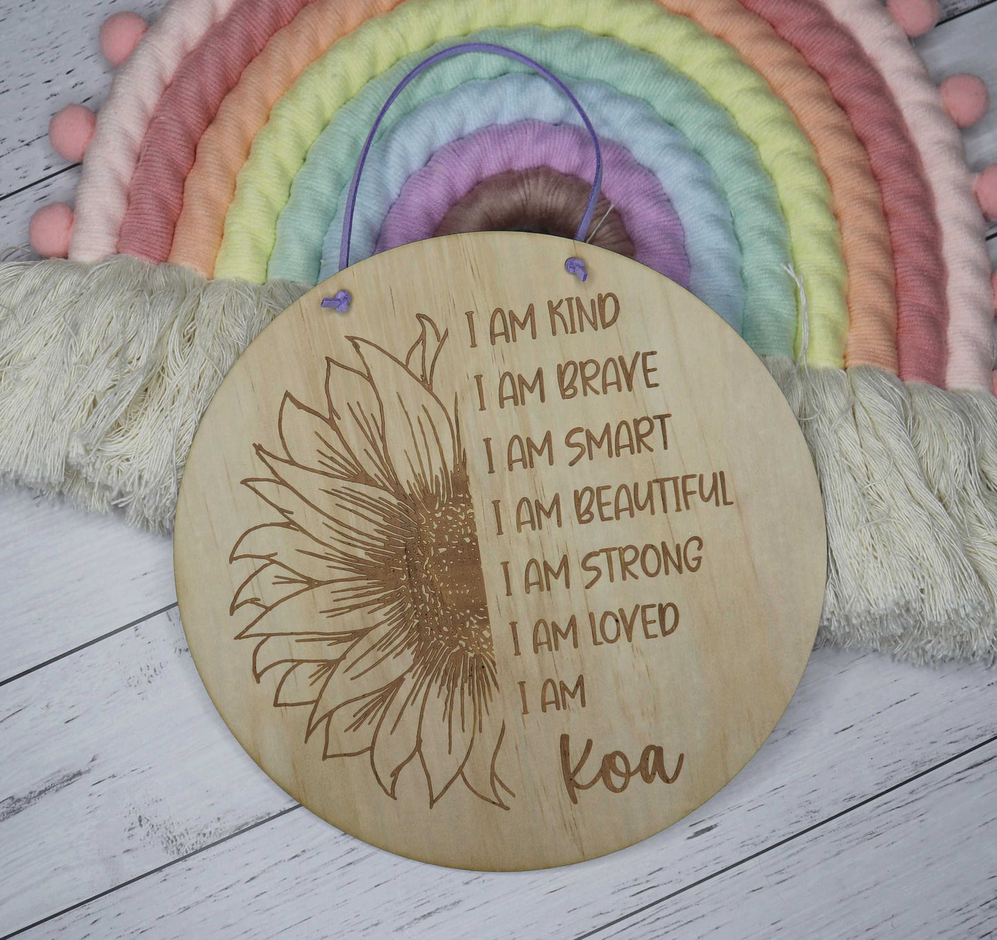 20cm round wooden affirmation sign