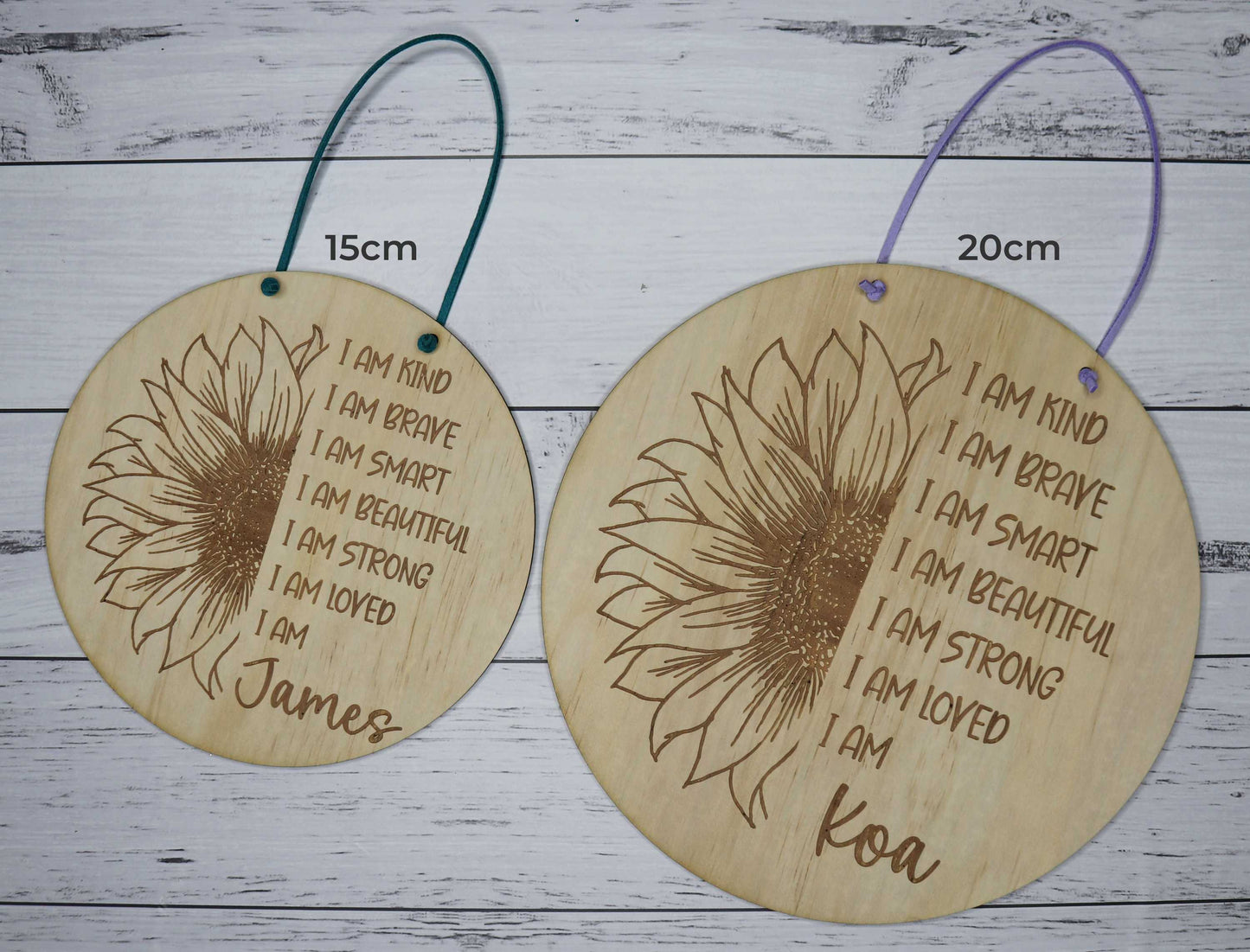 Personalised wooden affirmation plaque sizes