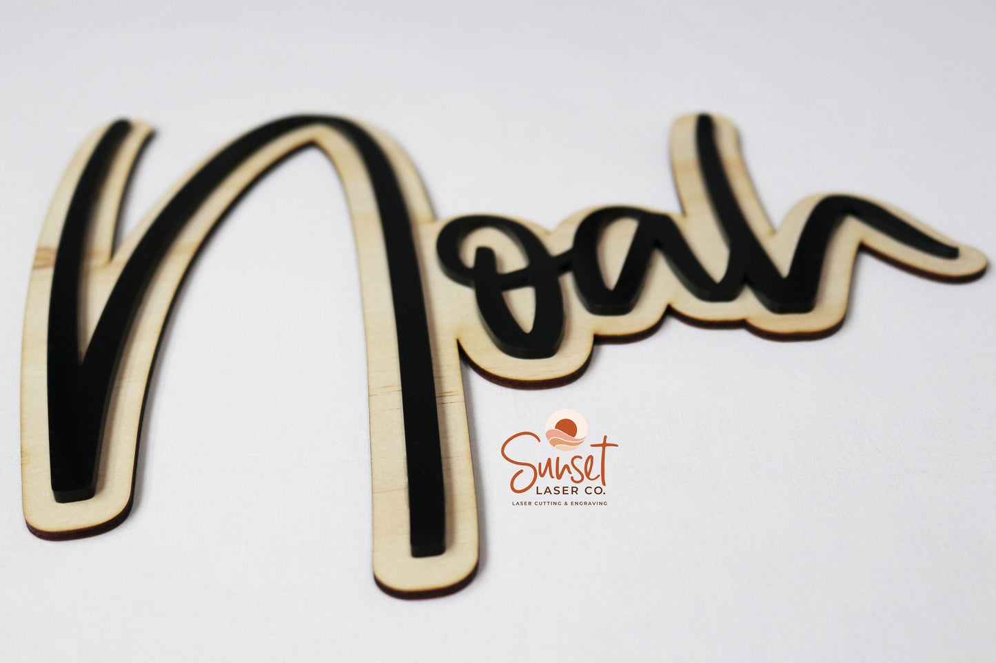 Personalised kids name sign showing acrylic layer