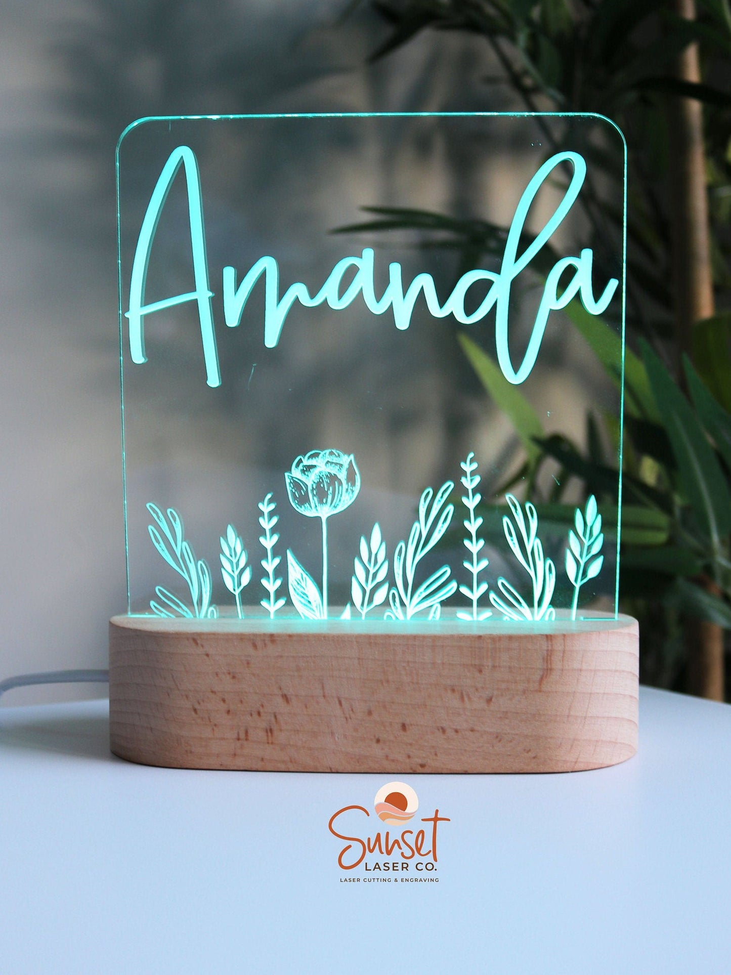 Wooden Personalised Night Light - Floral