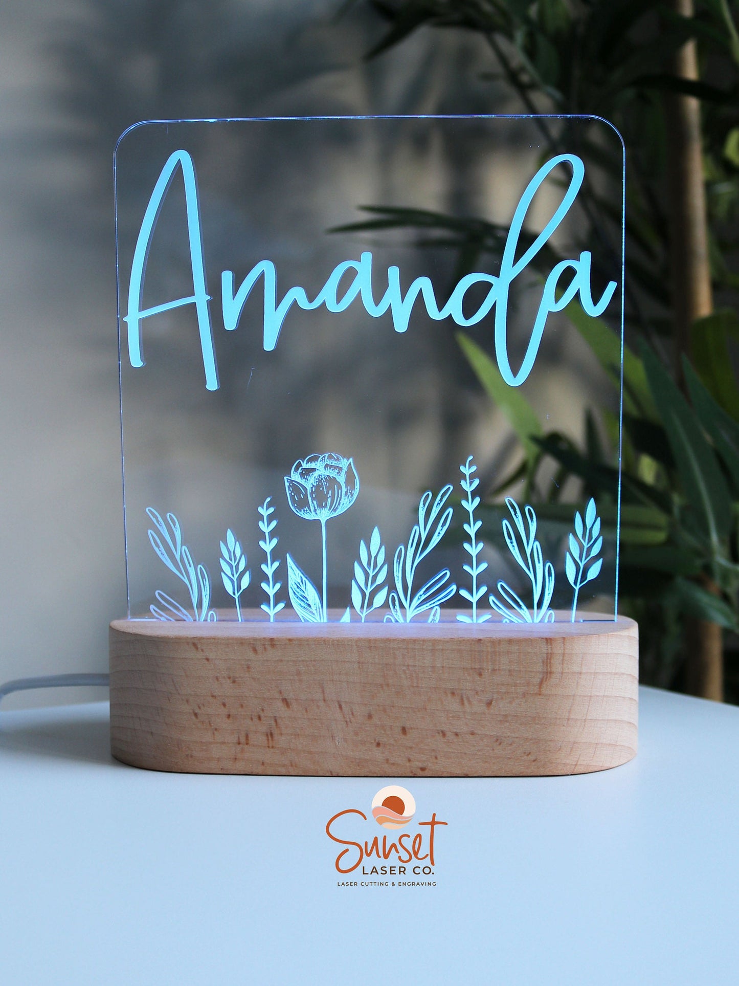 Wooden Personalised Night Light - Floral