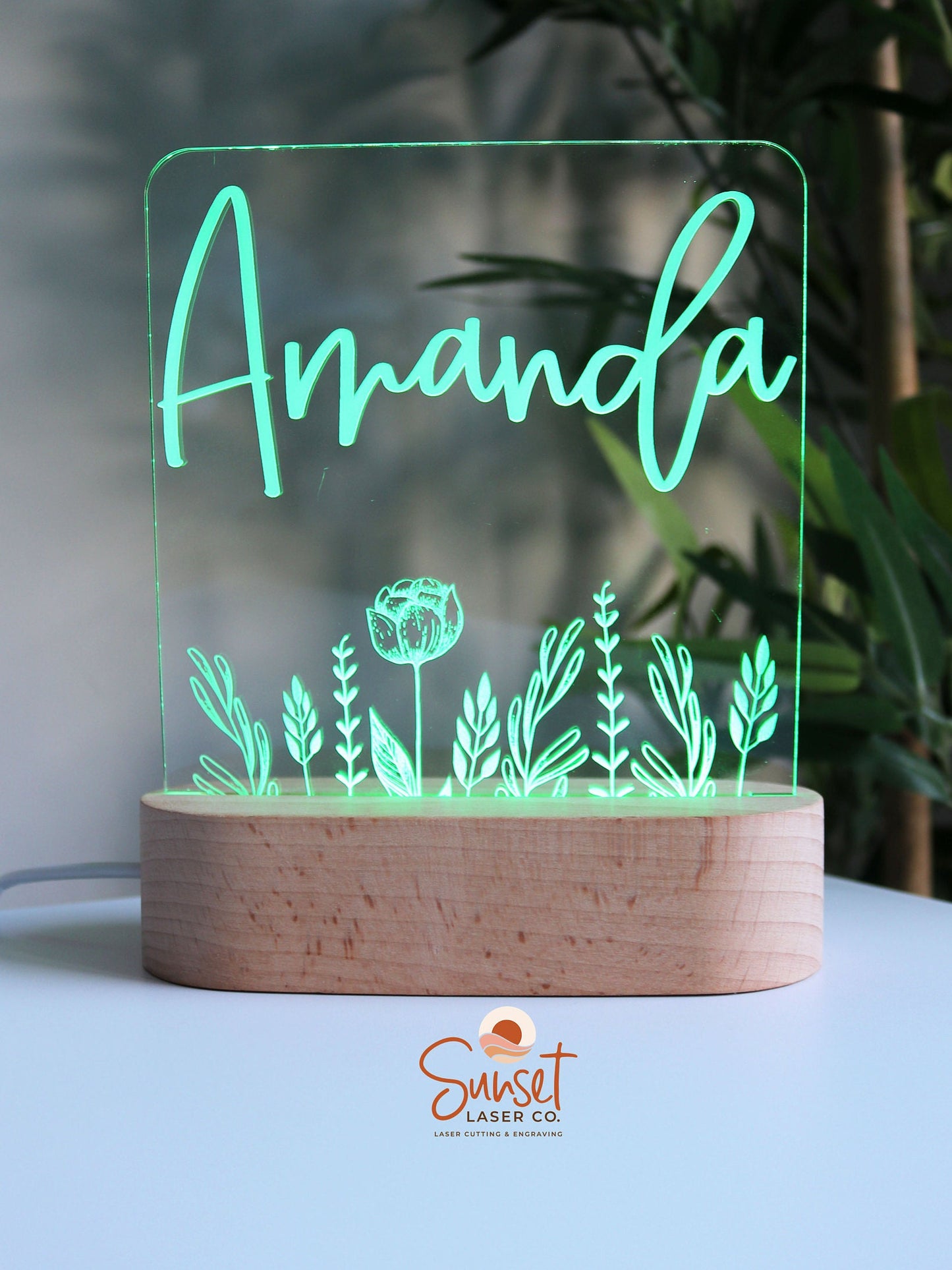 Wooden Personalised Night Light - Floral