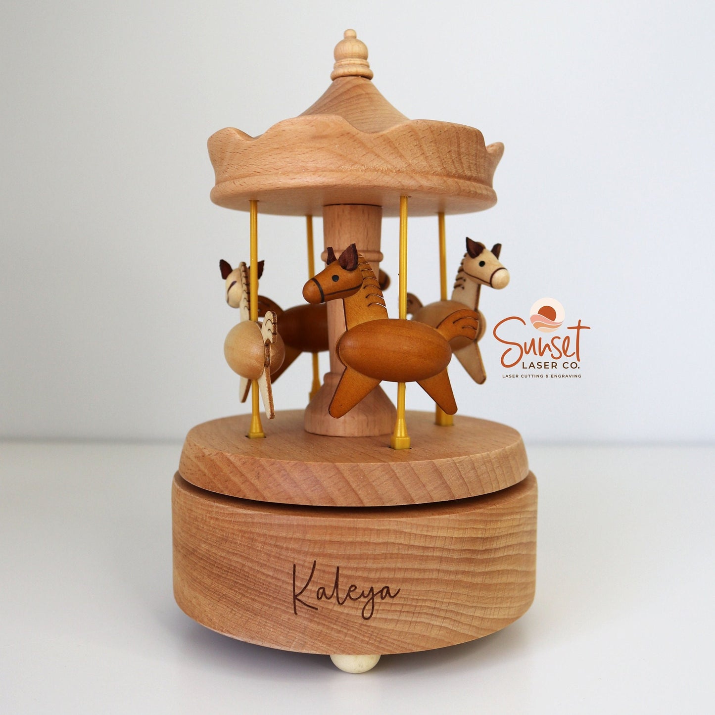 Personalised Wooden Musical Carousel - Horses