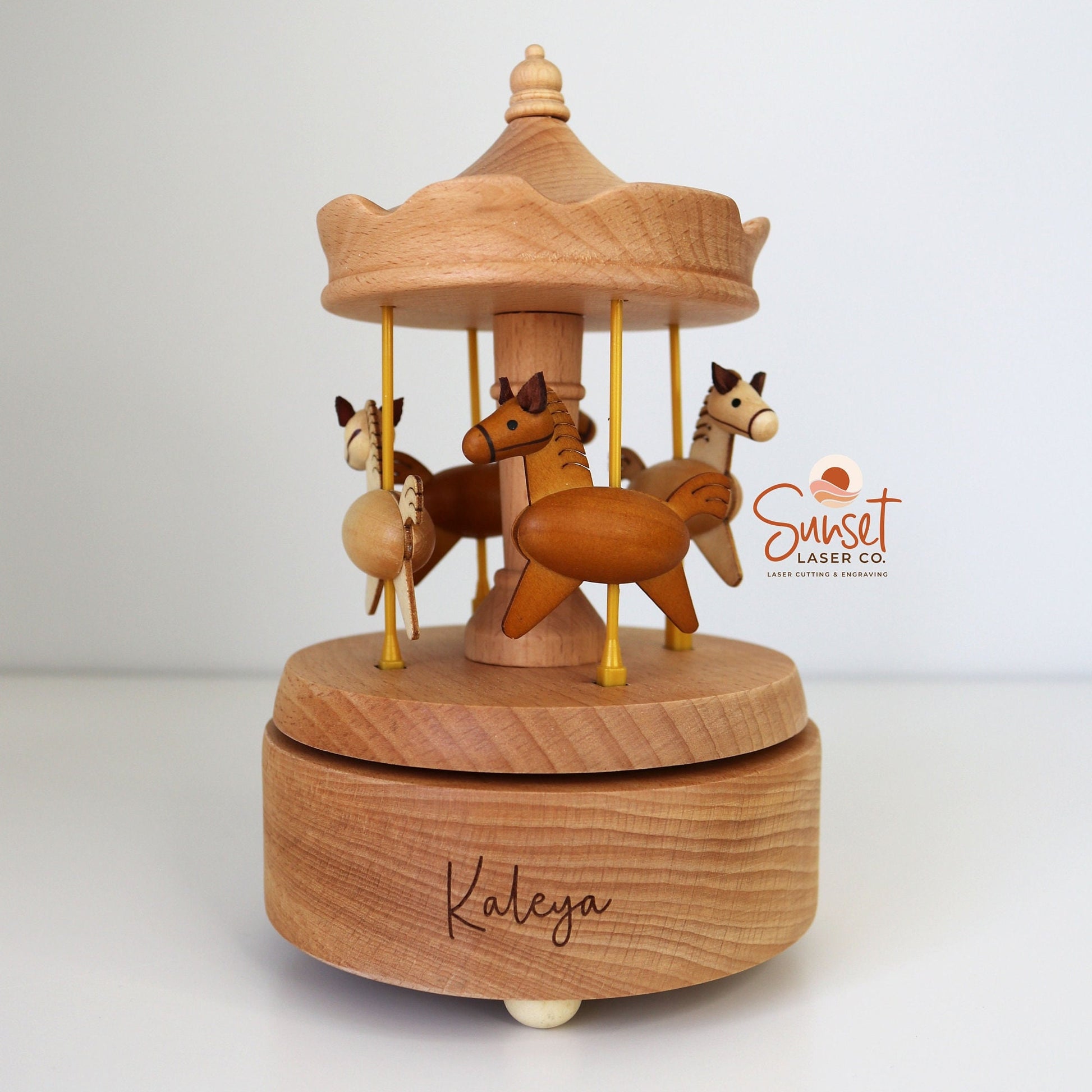 Personalised Wooden Musical Carousel - Horses