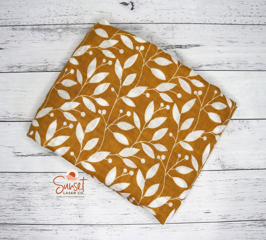 100% Cotton Baby Swaddle Wrap - Mustard Olive Leaves
