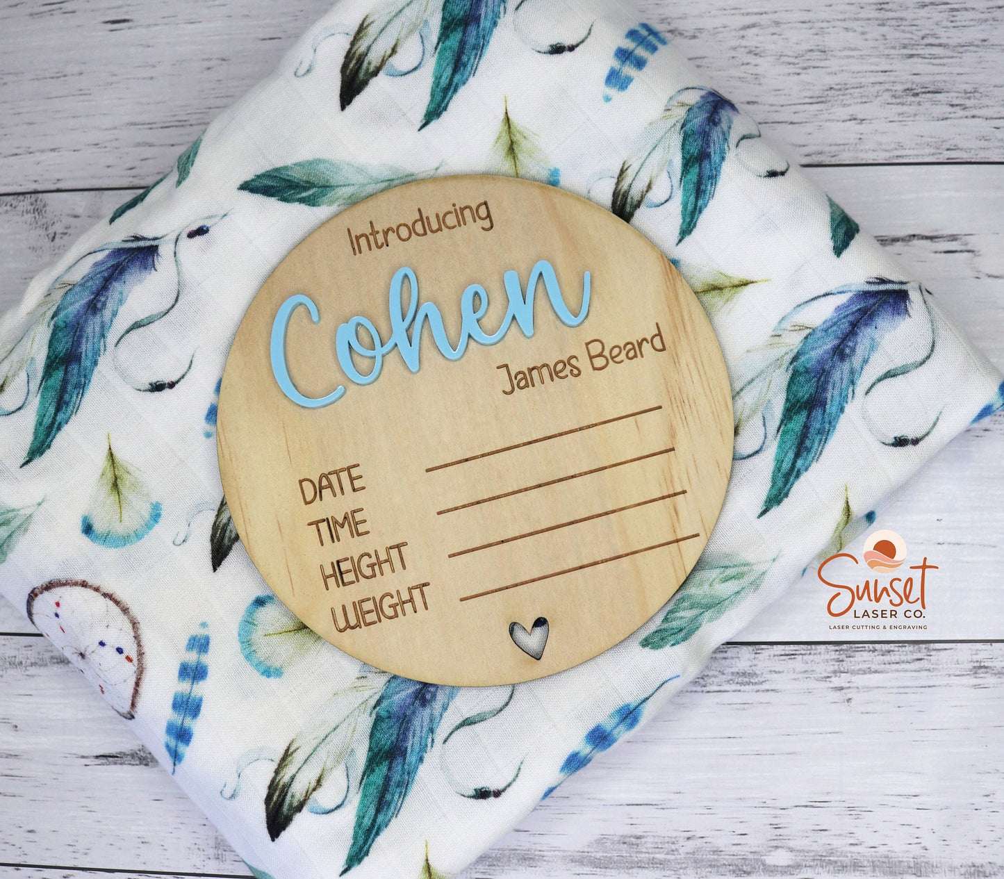 Laser engraved personalised baby name plaque