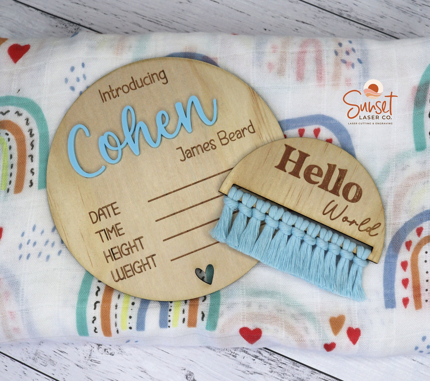 Baby Name Announcement Plaque with matching hello world sign