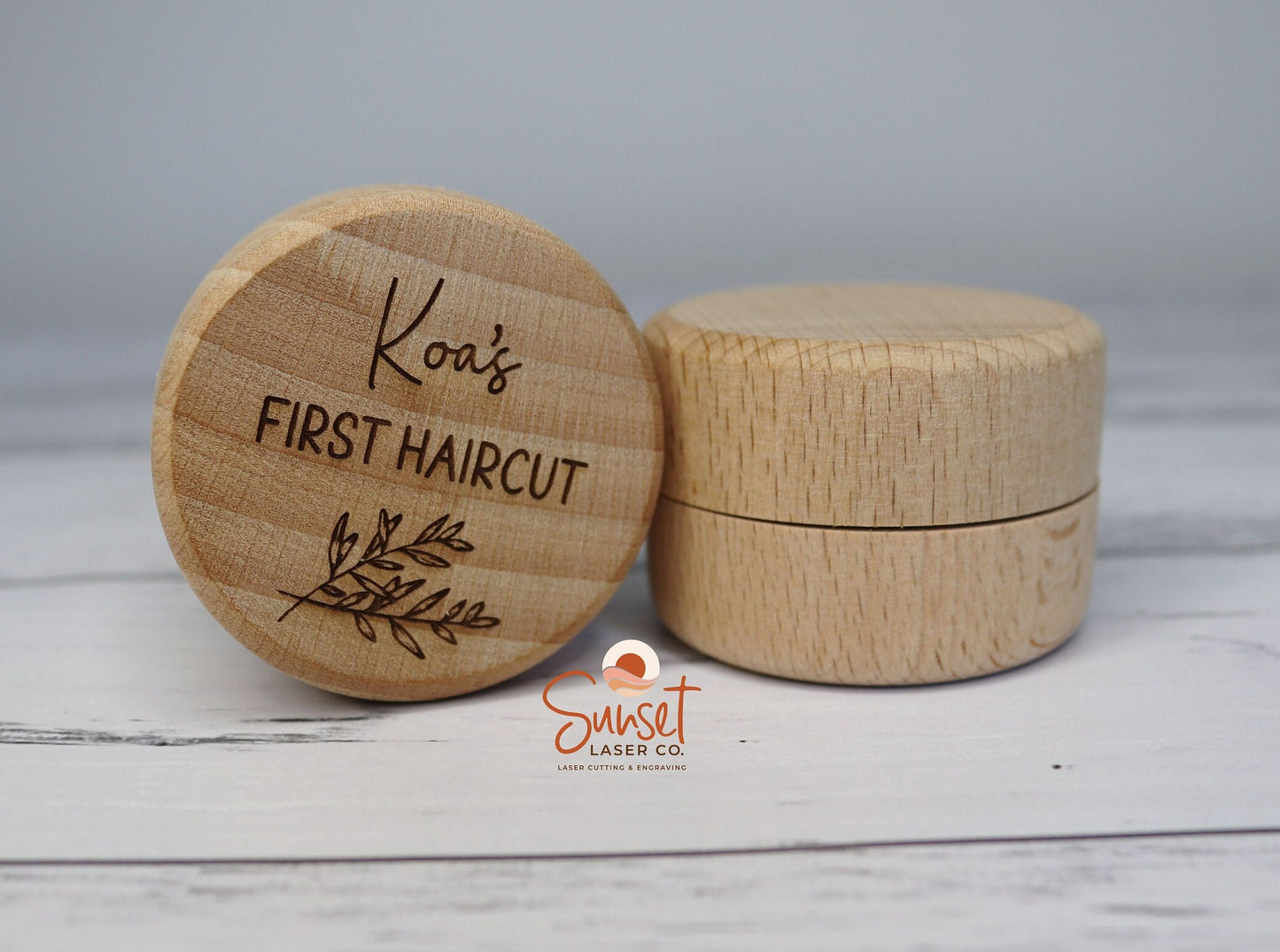 Wooden baby hair keepsake box with side view