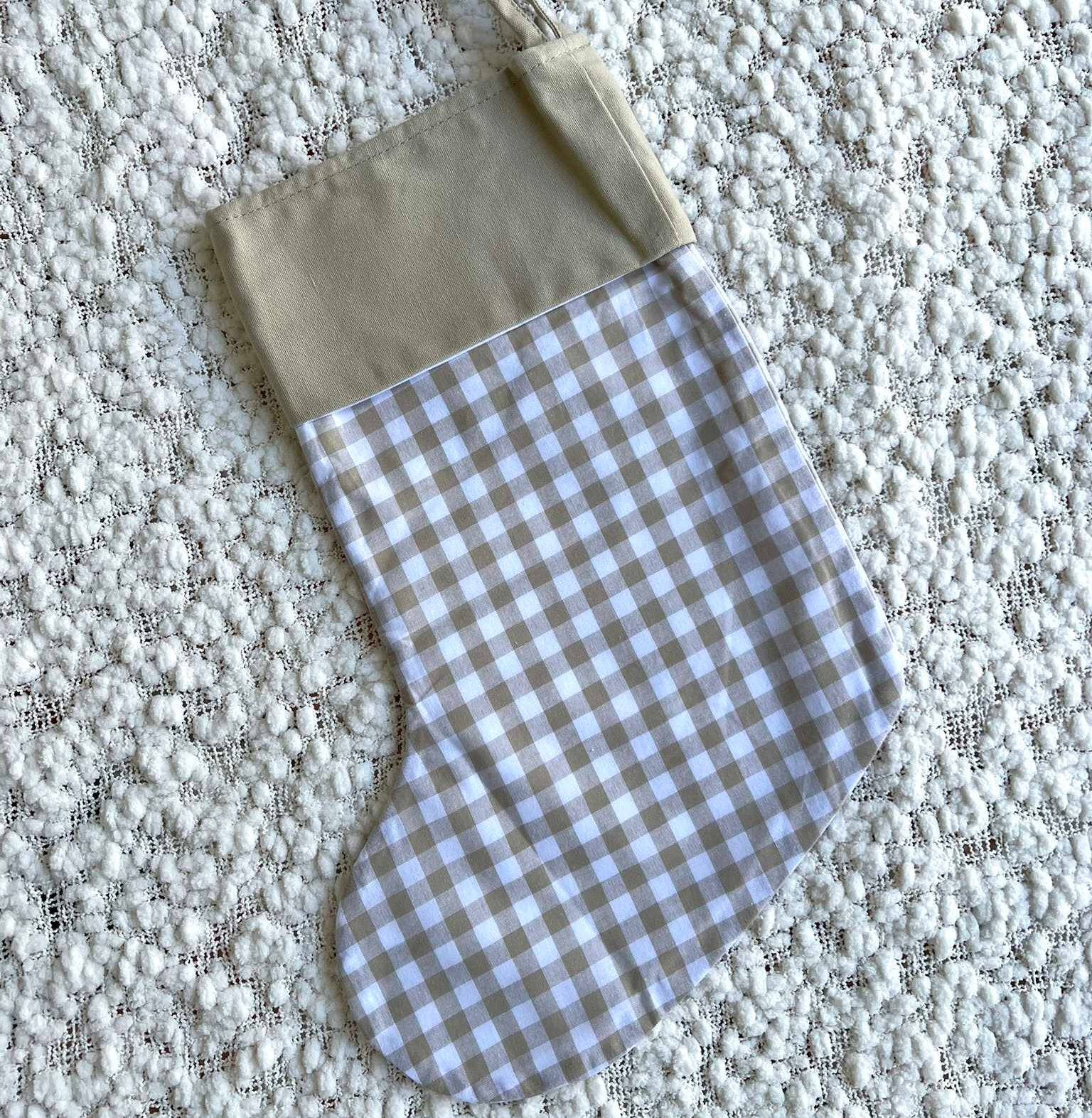 Beige Gingham Christmas Stocking
