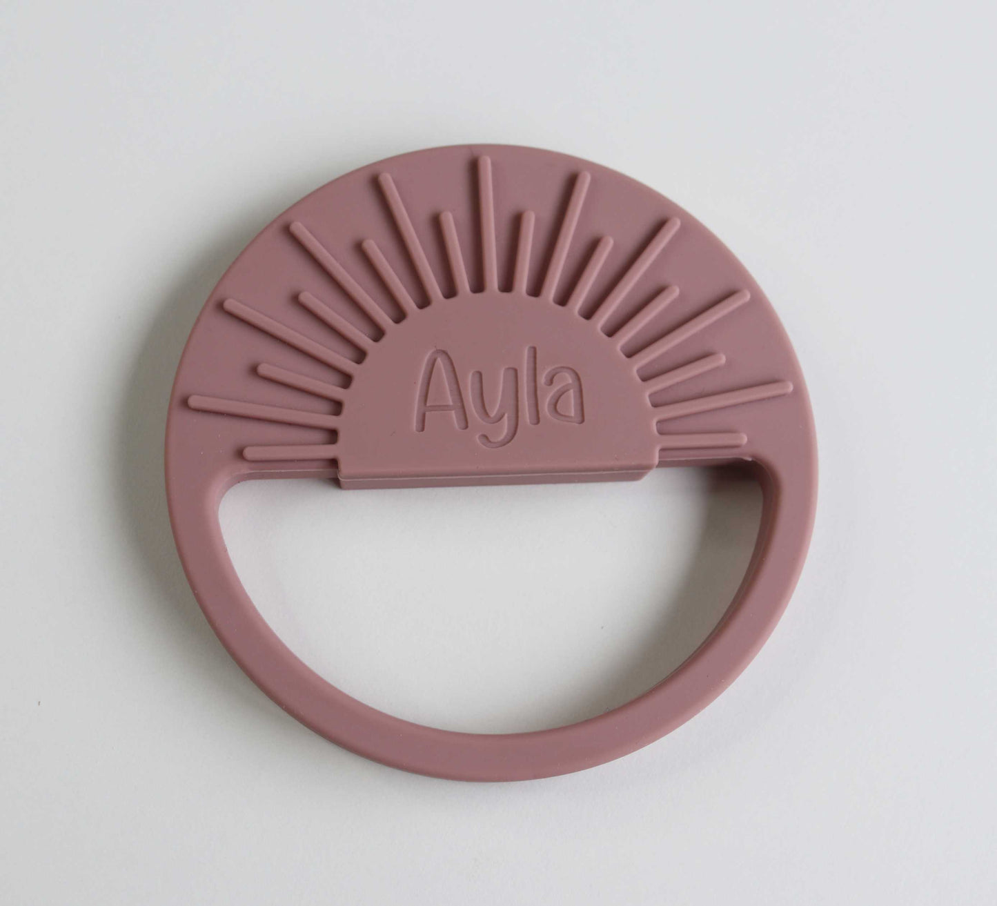 Personalised Blush Pink Silicone Sun Teether for Ayla