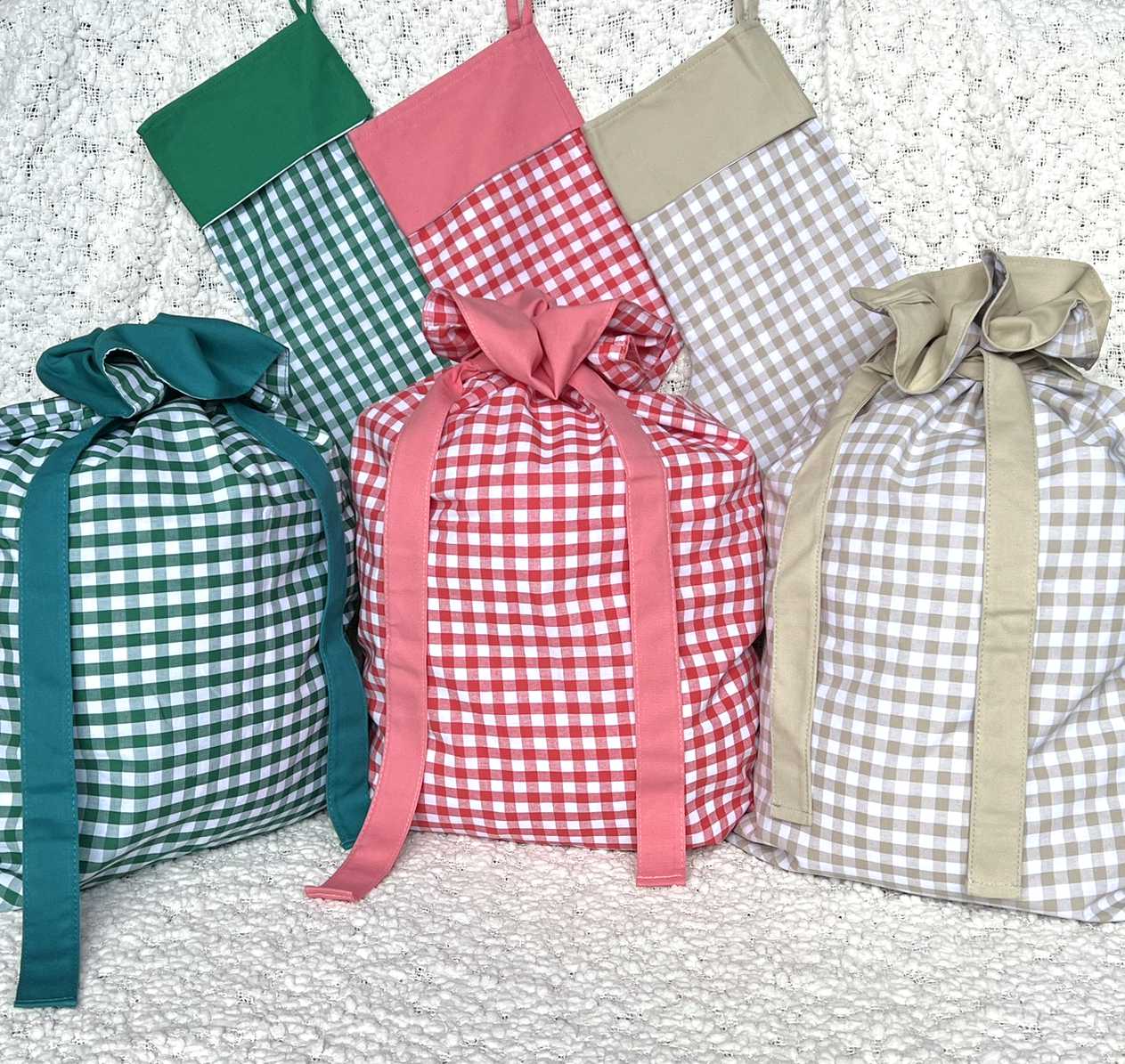 Gingham Santa Sack with Custom Name Tag