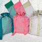 Gingham Christmas Range including Green Gingham Stocking and Santa Sack, Red Gingham Stocking & Santa Sack and Beige Gingham Stocking and Santa Sack