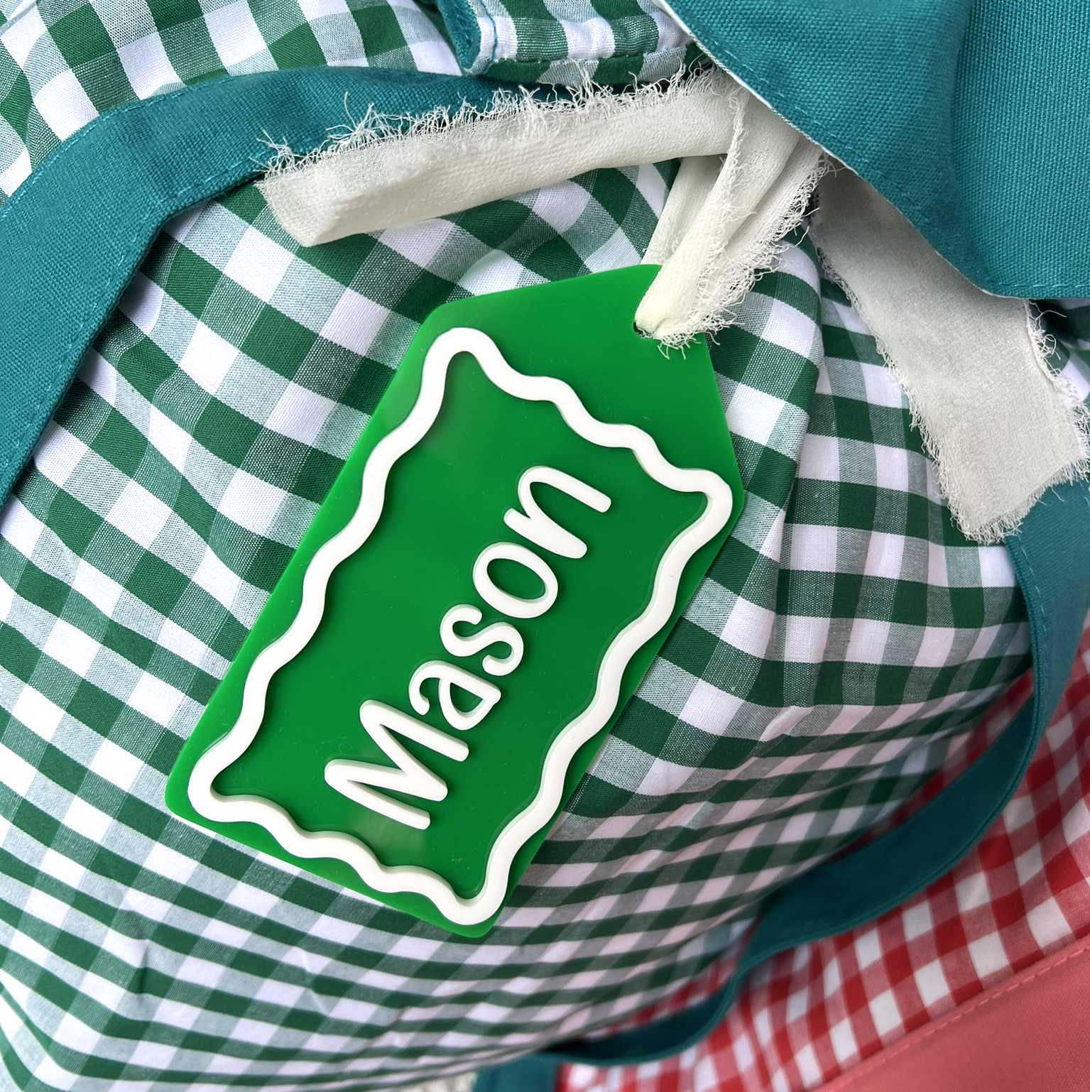 Green and White Personalised Acrylic Gift Tag