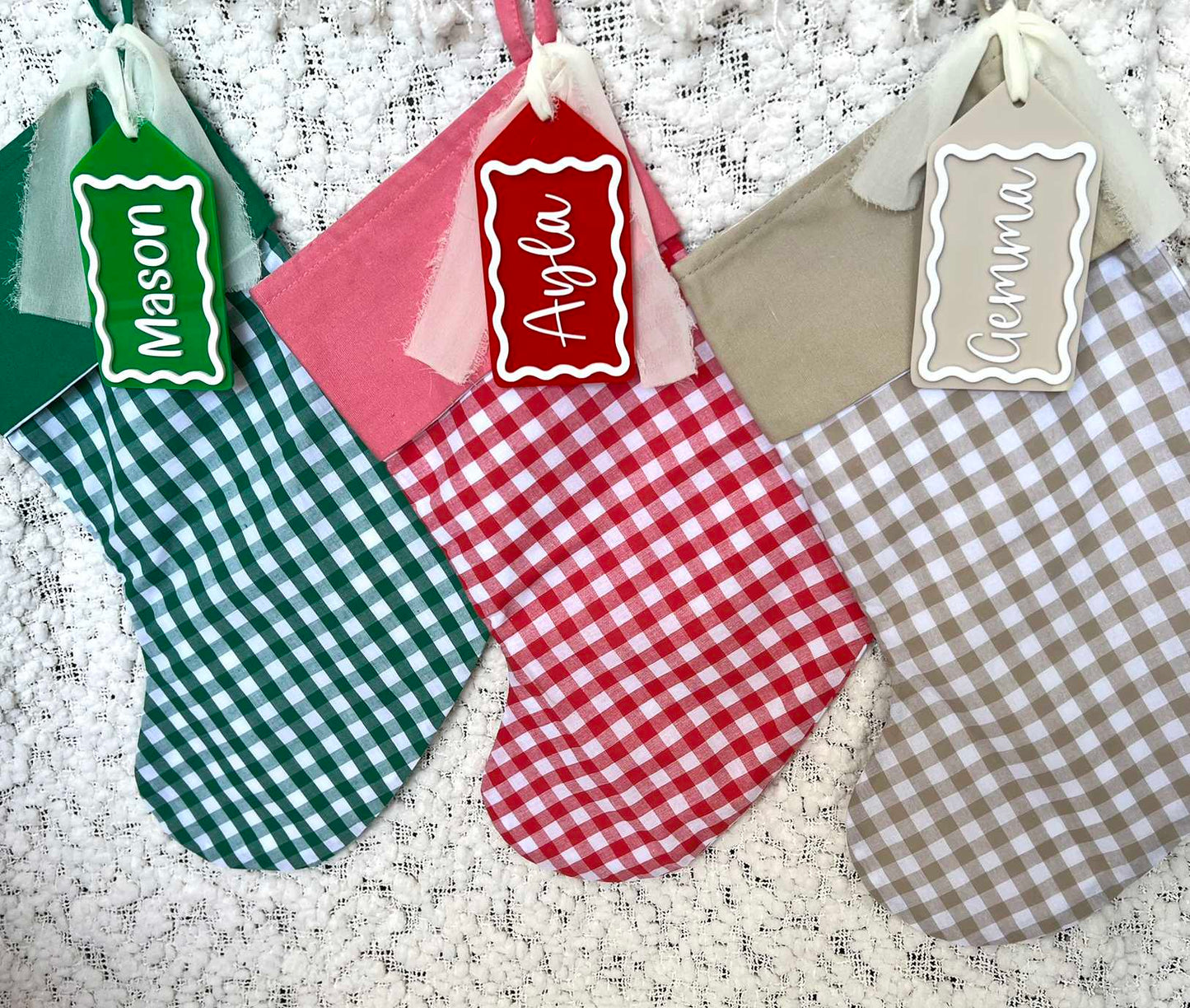 Personalised Acrylic Gift Tags on Christmas Stockings