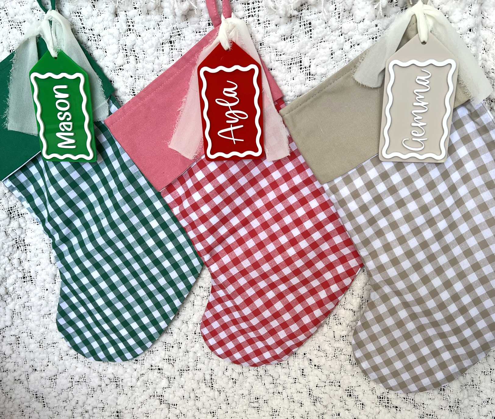 Personalised Acrylic Gift Tags on Christmas Stockings