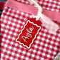 Red Gingham Christmas Santa Sack with Red and White Custom Name Tag
