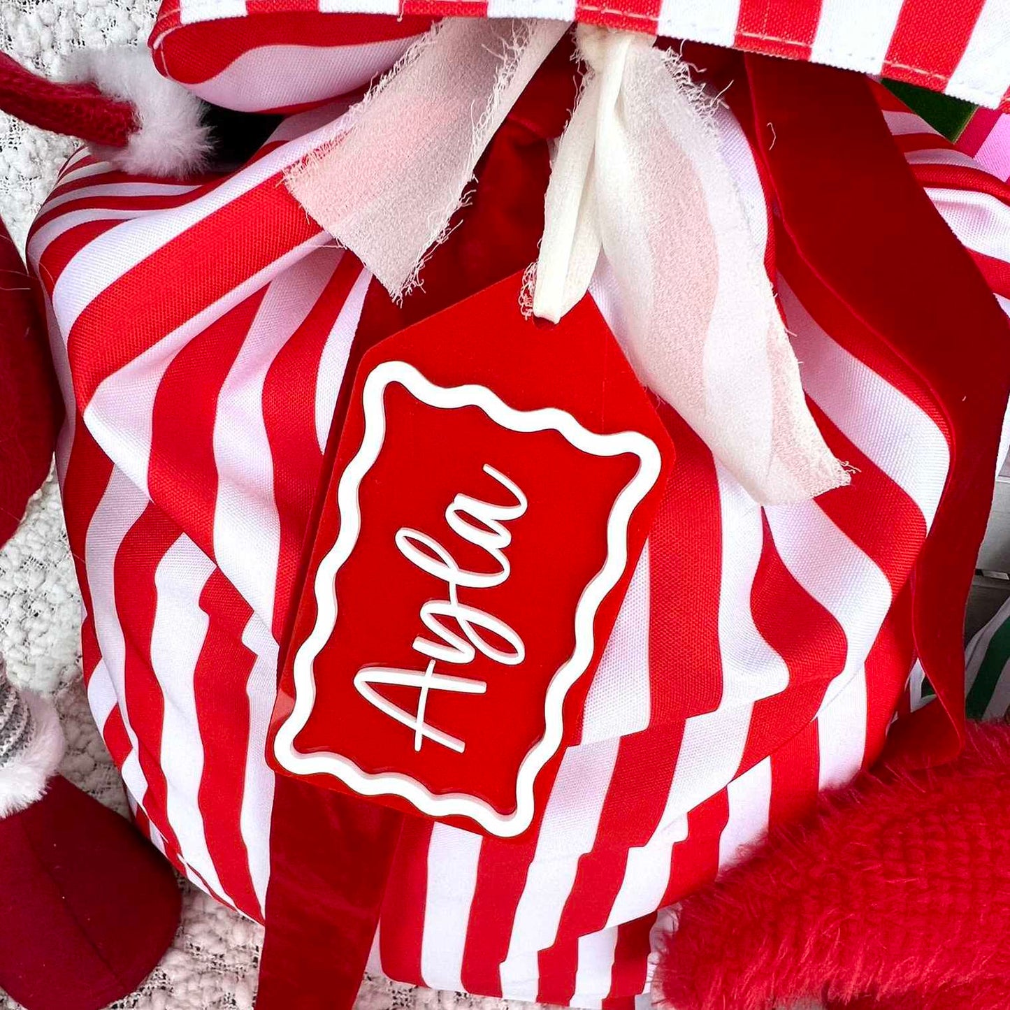 Red and White Acrylic Christmas Gift Tag Personalised