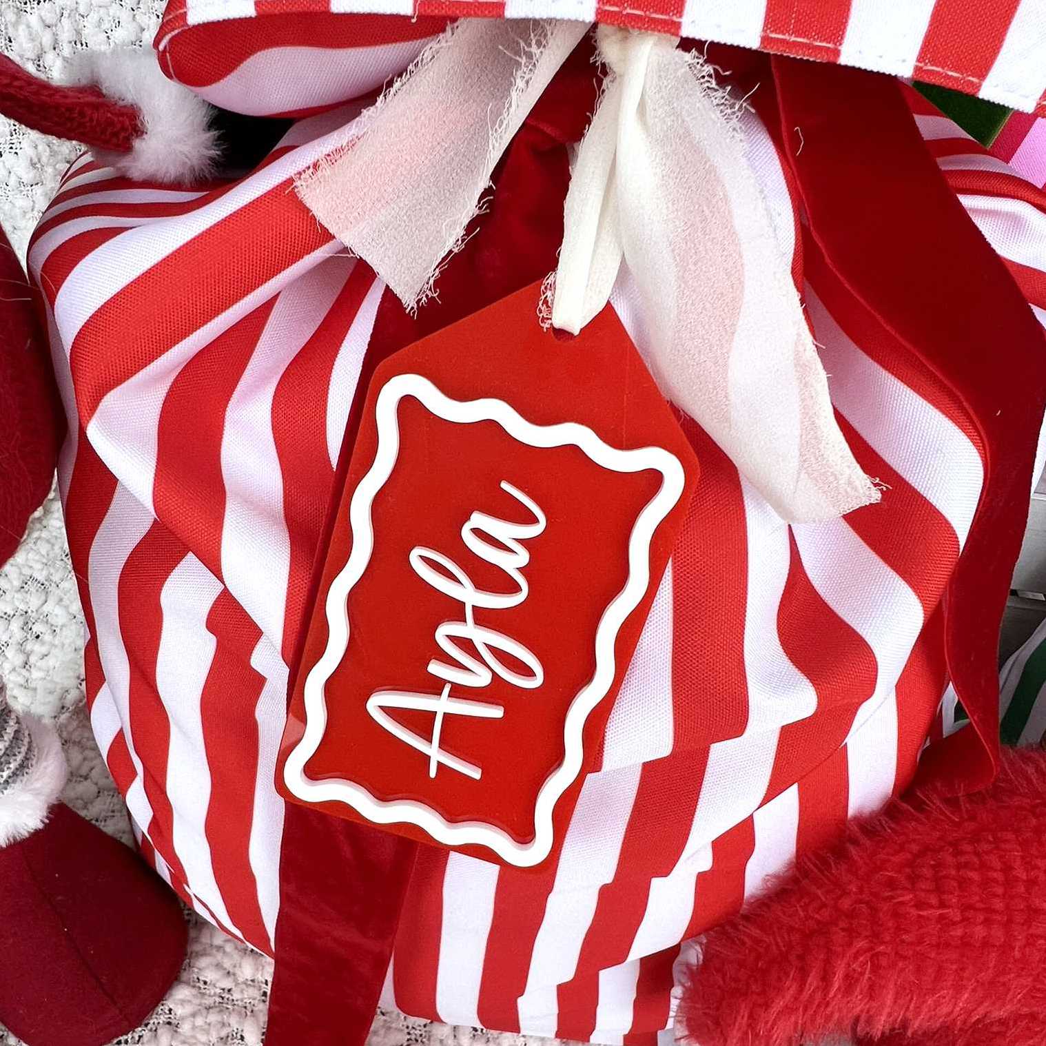 Red and White Acrylic Christmas Gift Tag Personalised