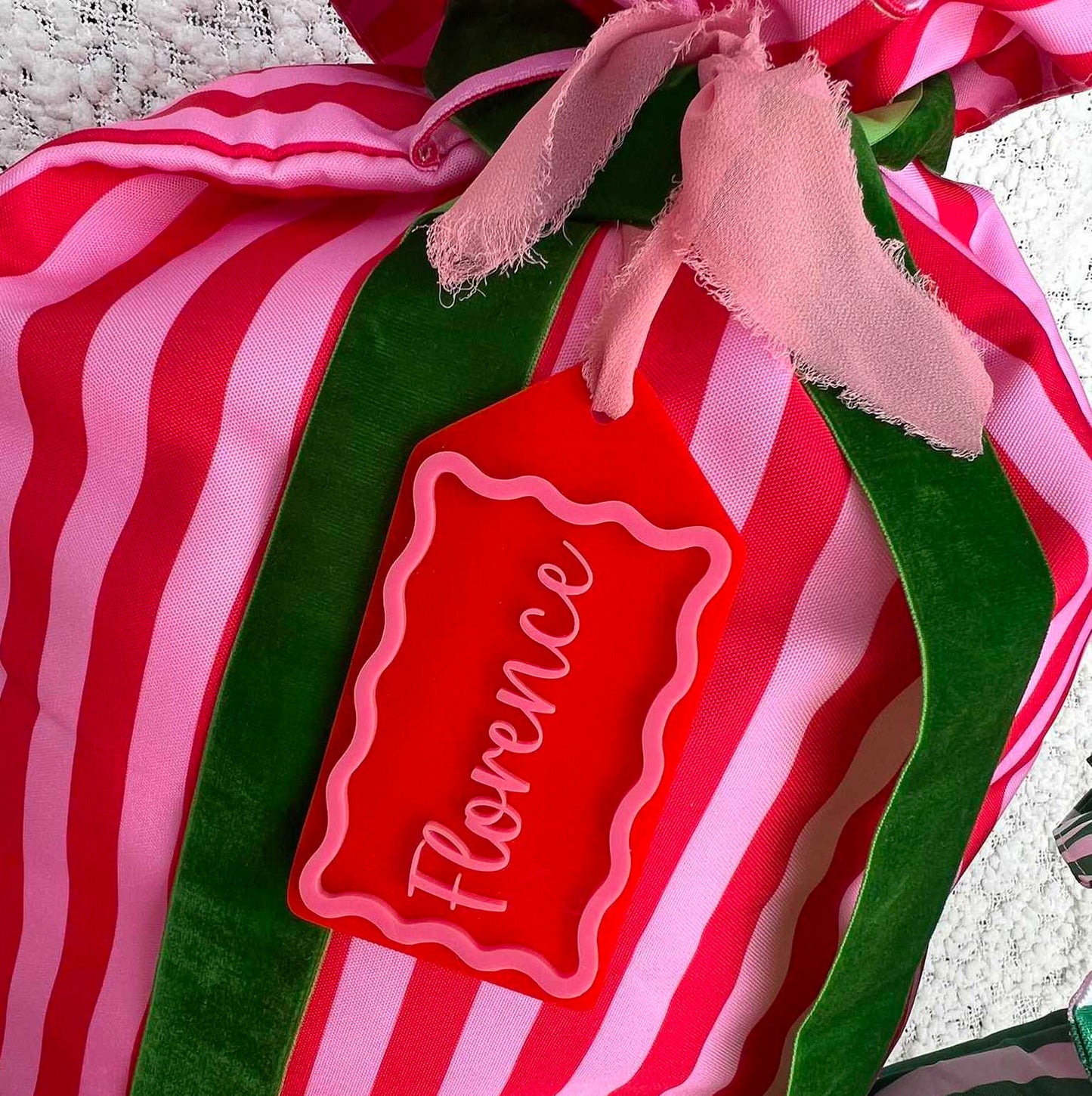 Pink and Red Personalised Acrylic Christmas Gift Tag