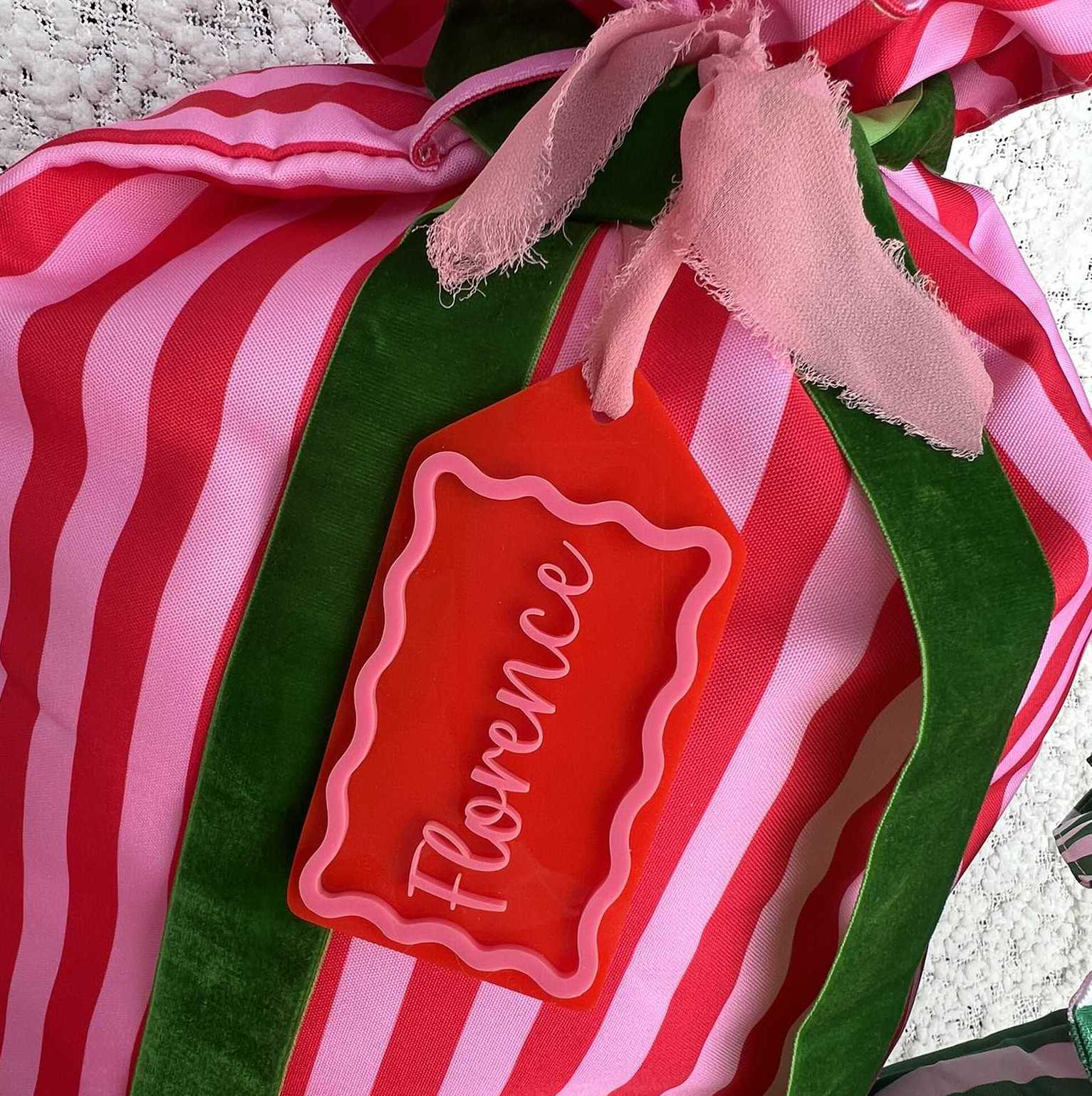 Pink and Red Personalised Acrylic Christmas Gift Tag