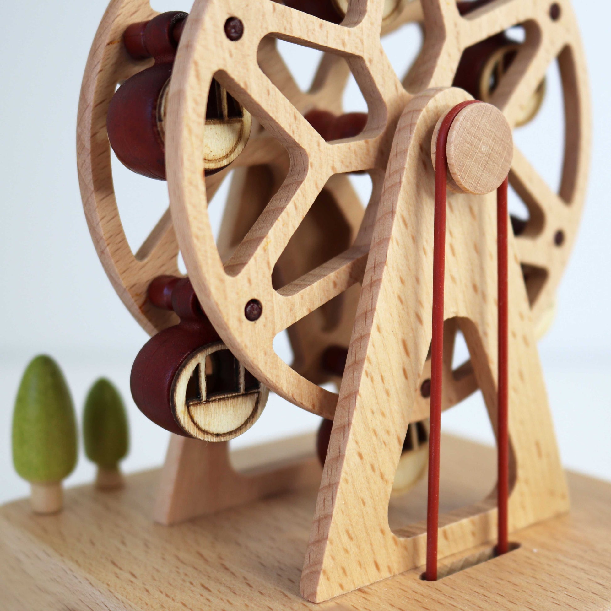Close Up Personalised Wooden Ferris Wheel Musical Carousel with Mini Carriages and Trees