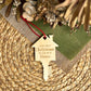 Our First Christmas In Our New Home 2025 Key Shape Wooden Engraved Christmas Tree Ornament with Faux Suede Red Hanger