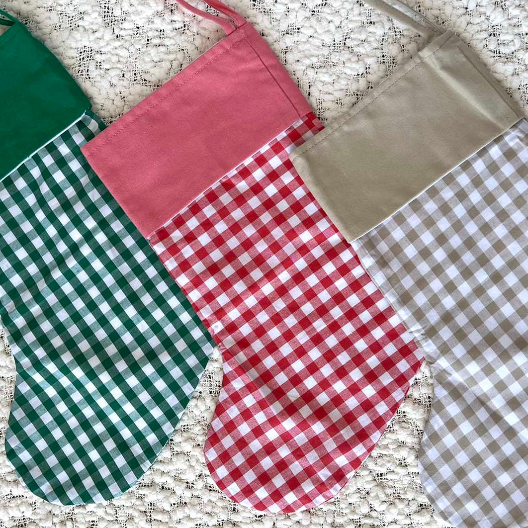 Red Gingham Christmas Stocking with Solid Red Cuff