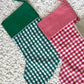Green Gingham Christmas Stocking with Green Solid Colour Cuff