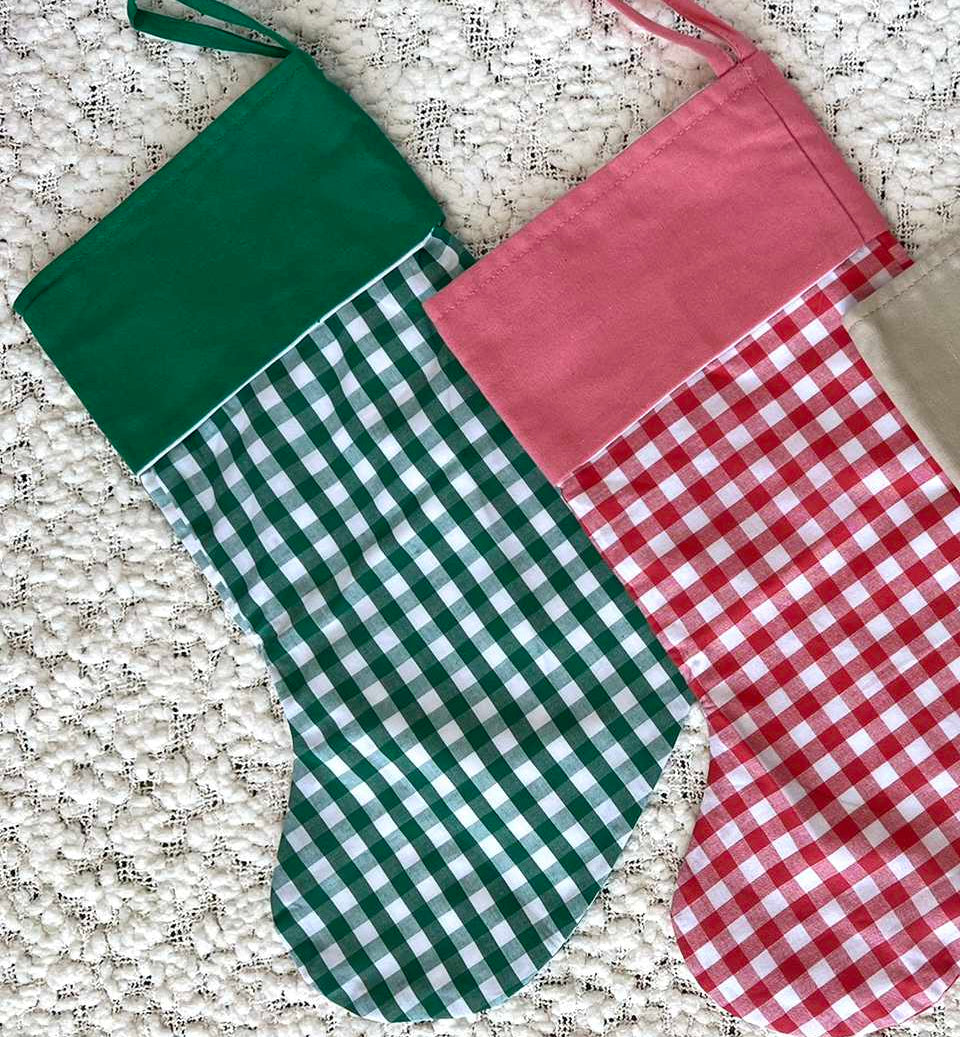 Green Gingham Christmas Stocking with Green Solid Colour Cuff