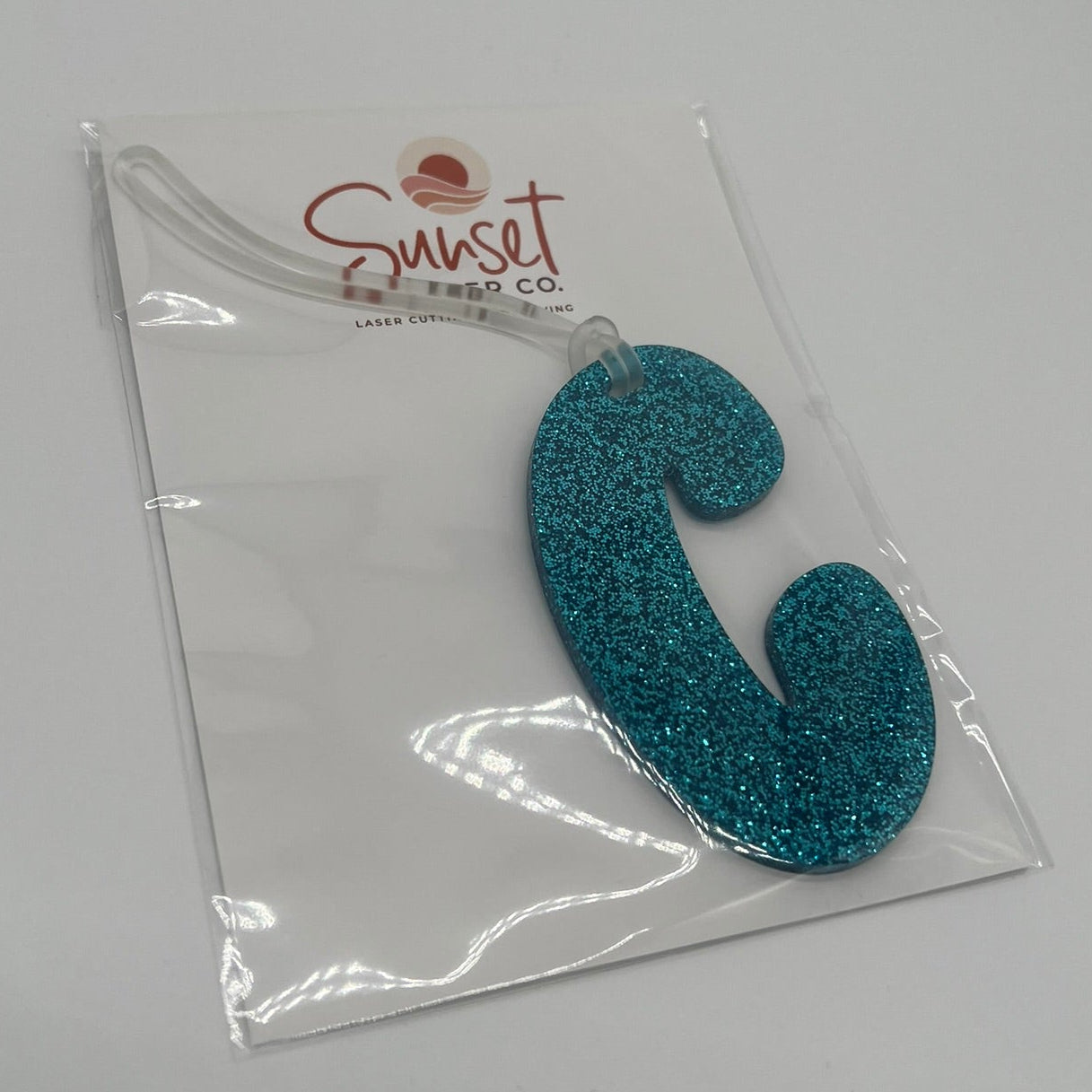 Glitter Blue C Letter Bag Tag