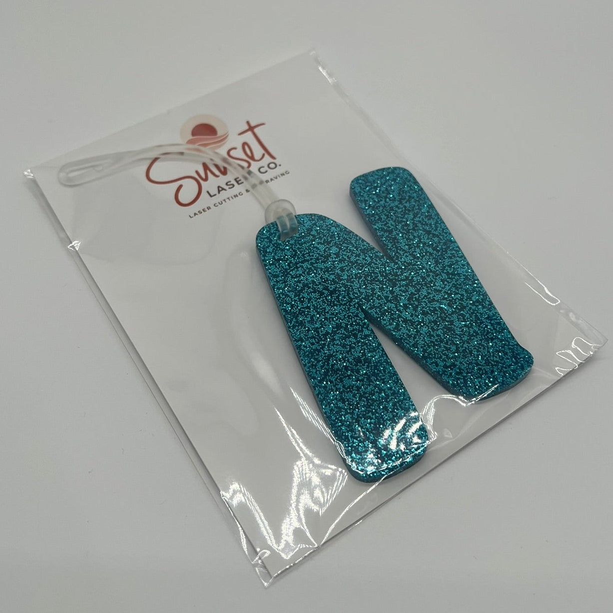 Glitter Blue N Letter Bag Tag