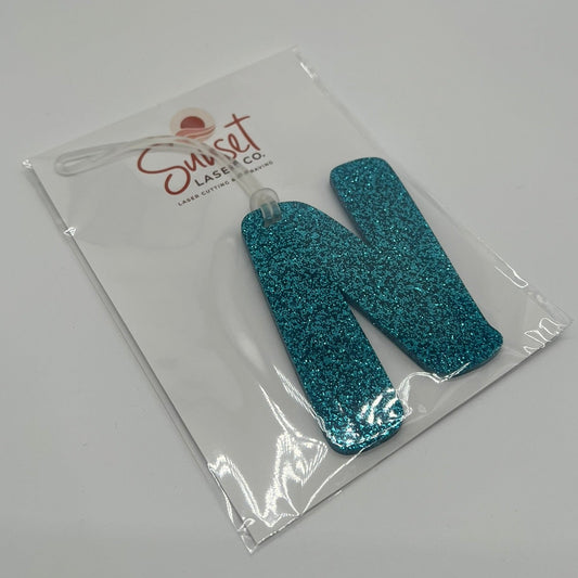 Glitter Blue N Letter Bag Tag