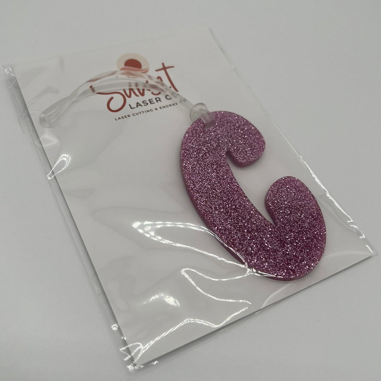Glitter Pink C Letter Bag Tag
