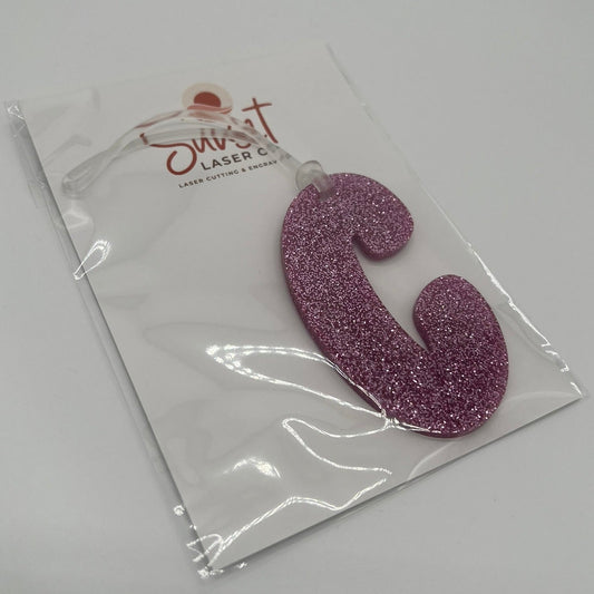 Glitter Pink C Letter Bag Tag