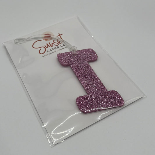 Glitter Pink Letter I Bag Tag