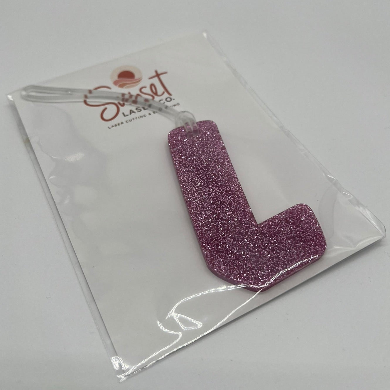 Glitter Pink Letter L Bag Tag