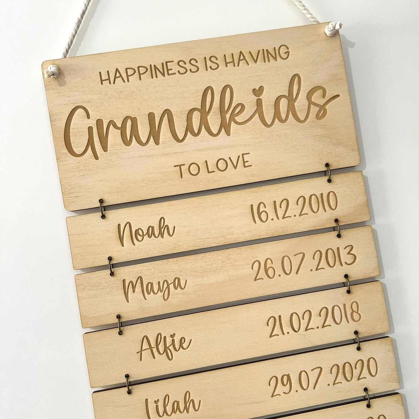 Happiness is having Grandkids to love wooden name and birthday wall hanging sign