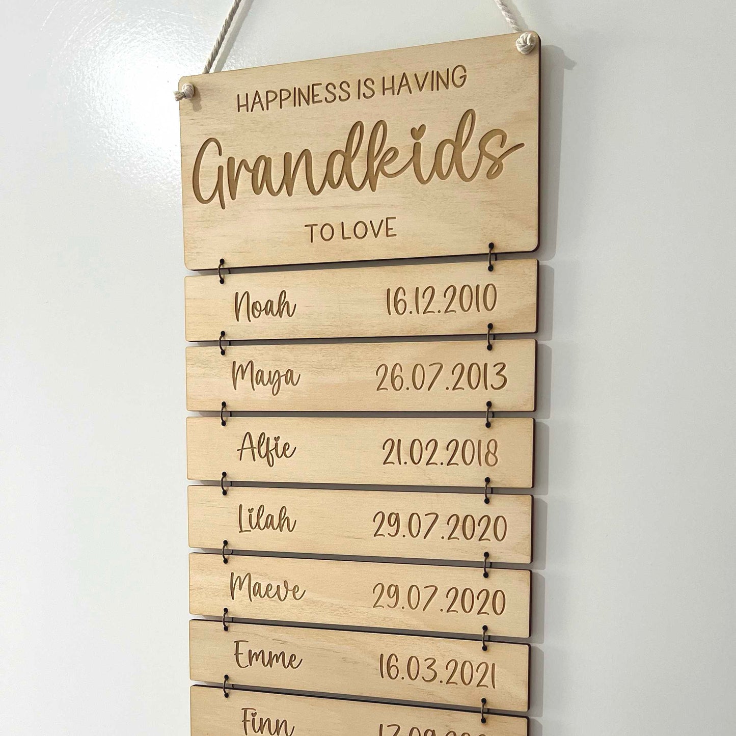 Grandparents Grandkids Names and Birthdays Hanging Sign