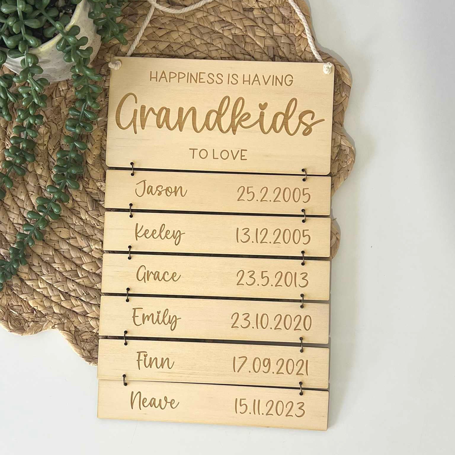 Grandkids Names and Birthday Wall Hanging for Grandparents