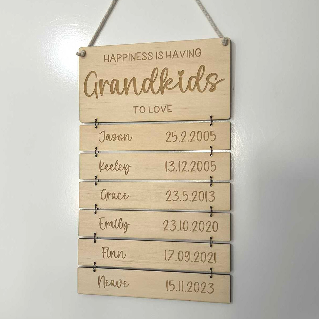 Wooden Grandparents Wall Hanging with Grandkids names and birthdays