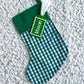 Green Gingham Christmas Stocking with Matching Green and White Acrylic Name Tag